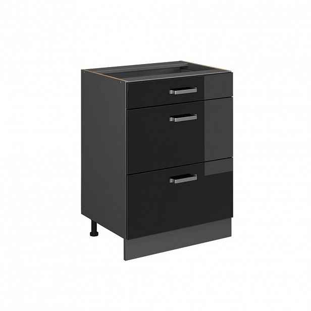Vicco SPODNÍ SKŘÍŇKA KUCHYŇSKÉ LINKY R-Line Černý vysoký lesk 60 cm se zásuvkami, bez pracovní desky