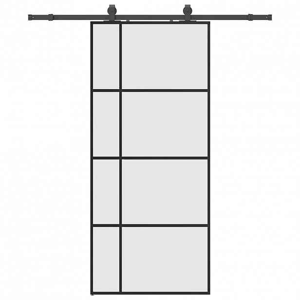 vidaXL Posuvné dveře se sadou kování černé 90x205 cm ESG Glass