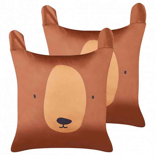 Beliani DEKORATIVNÍ polštář sada 2 ks Hnědý 45/45 cm Teddybear