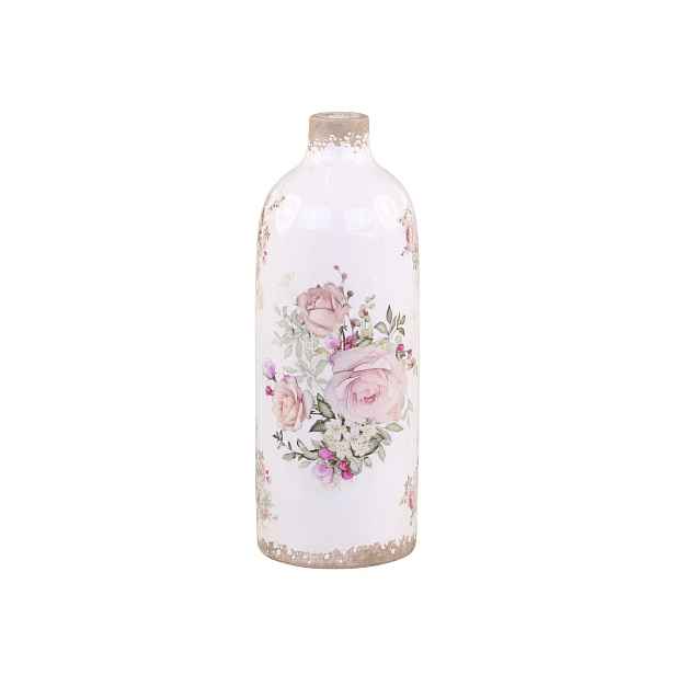 Keramická dekorační váza s růžemi Rose pattern L - Ø 11*31cm Chic Antique