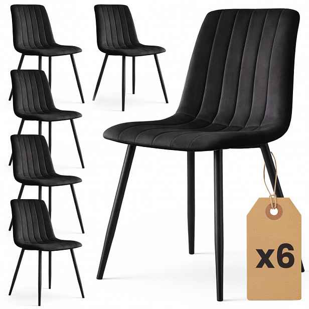 Set 6x prošívaná jídelní židle LINORIA - černá / černá