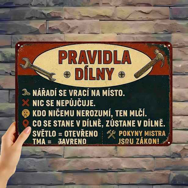 TEMU 2D plochá, 2D plochá 1 ks, "Retro pravidla dílny kovová cedule - Rustikální nástěnné umění pro garáž, pro mužský dekoraci dílny" 8×12 palců, 2D