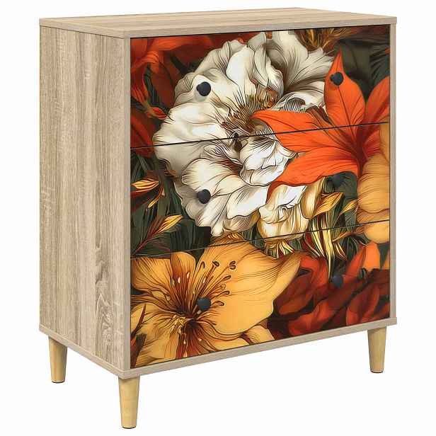 vidaXL Příborník GENNEP Vzor s lilie 66 x 36,5 x 75 cm Sonoma