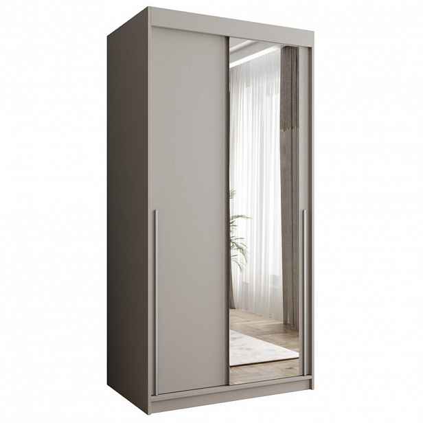 Home Collective SKŘÍŇ S POSUVNÝMI DVEŘMI se zrcadlem, šířka 100 cm, kašmírová se stříbrným úchytem