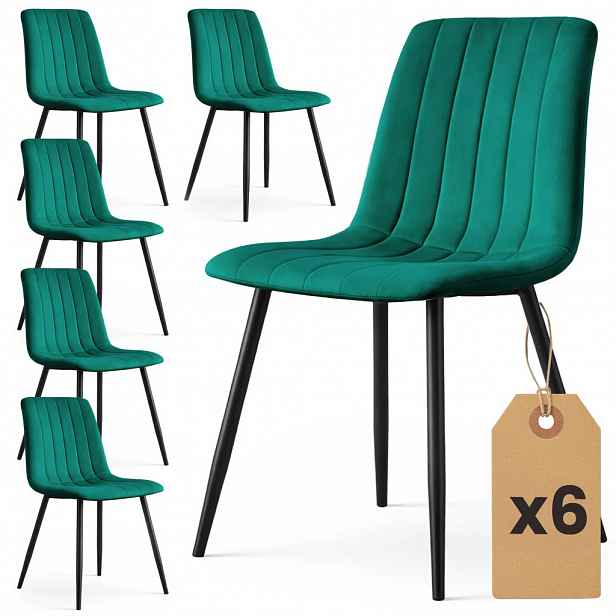 Set 6x prošívaná jídelní židle LINORIA - láhvově zelená / černá