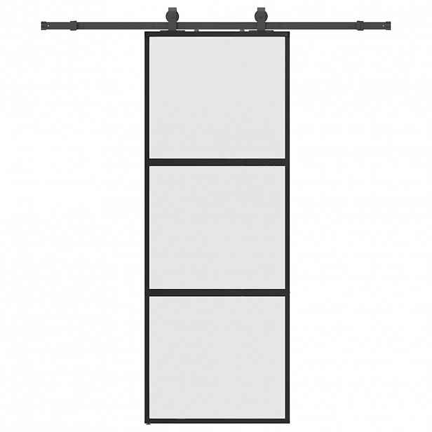 vidaXL Posuvné dveře se sadou kování černé 76x205 cm Tvrzené sklo