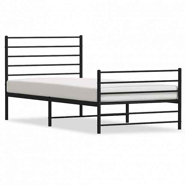 vidaXL Kovový rám postele s hlavovým a nožním čelem černý 90 x 200 cm
