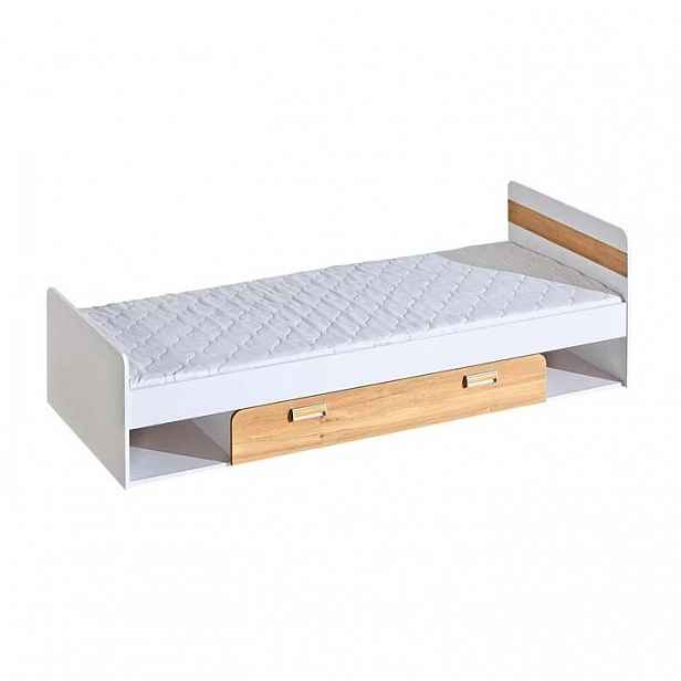 Jednolůžková postel 80x195 CEDAR se šuplíkem - dub nash / bílá