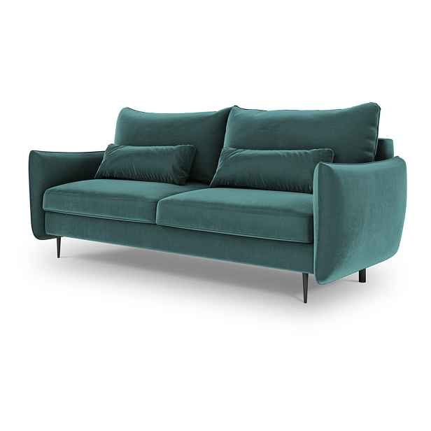 Sametová rozkládací/s úložným prostorem pohovka v petrolejové barvě 222 cm Vermont - II. jakost – Cosmopolitan Design