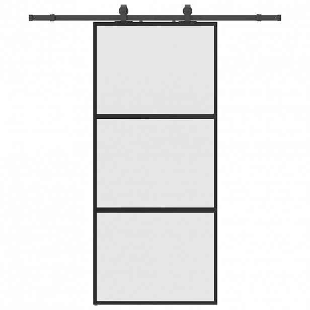 vidaXL Posuvné dveře se sadou kování černé 90x205 cm Tvrzené sklo