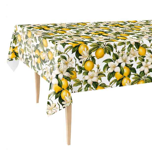 Cerata Tlustý ubrus 140x450 Skvrnitý s citrony Květiny Ovoce