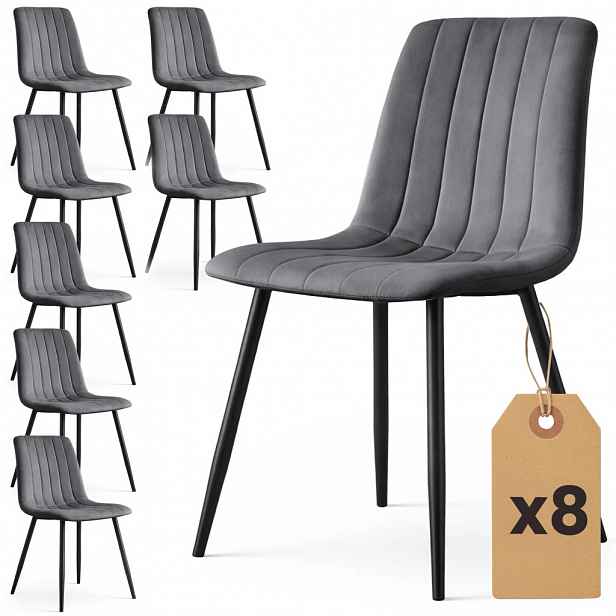 Set 8x prošívaná jídelní židle LINORIA - tmavý grafit / černá
