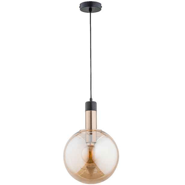Závěsná lampa černá zlatá skleněná jantarová koule 25 cm do obývacího pokoje Alfa