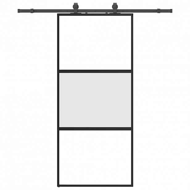 vidaXL Posuvné dveře se sadou kování černé 90x205 cm Tvrzené sklo