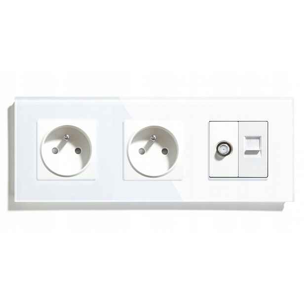 Elektrická Skleněná Zásuvka Trojitá Sat/internet CAT5e 229 mm Kontakt 16A
