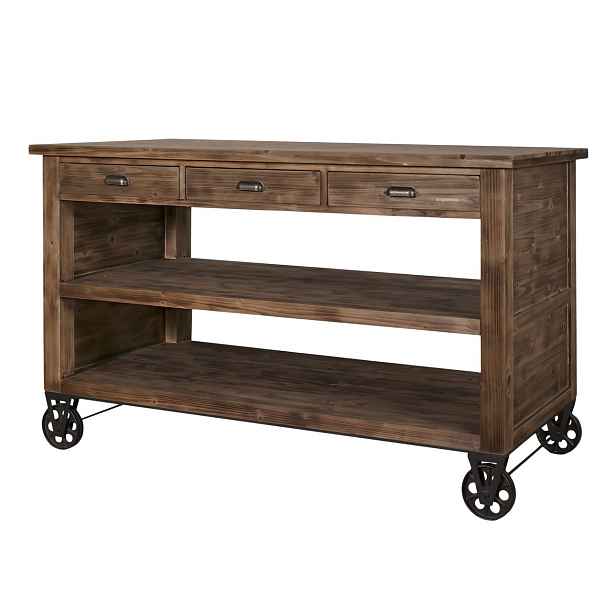 Hnědý antik dřevěný vozík ostrůvek na kolečkách Elloa - 150*70*90 cm Chic Antique