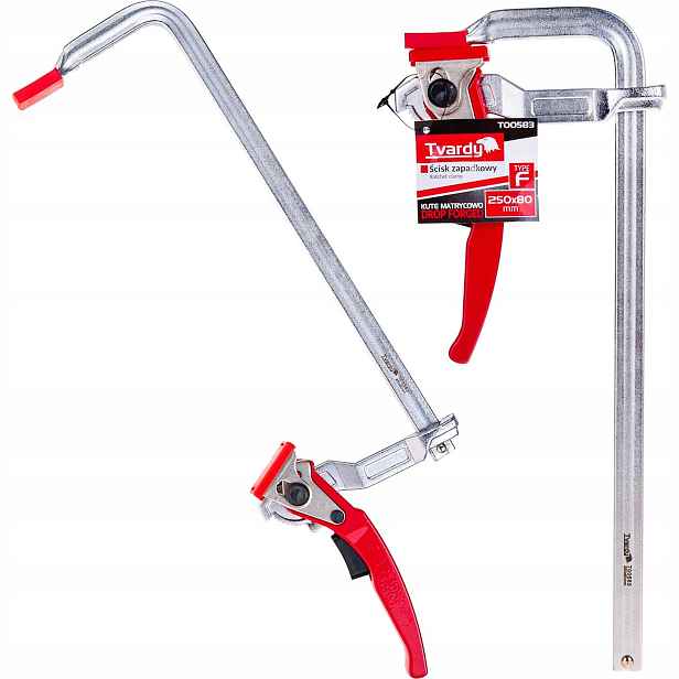 Kovaná západková svěrka F 250×80 mm 500 kg chrom Tvardy T00583