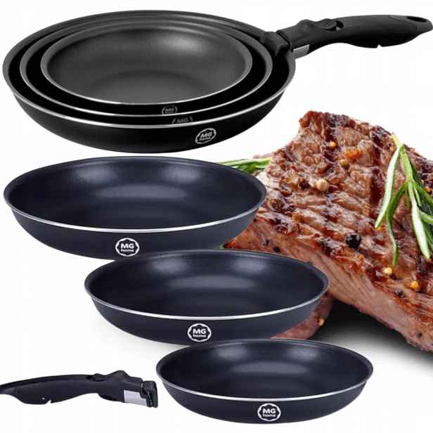 Mg Home Clever Sada 3 Pánví 20/24/28 CM S Odnímatelnou Rukojetí, Plynová Indukce