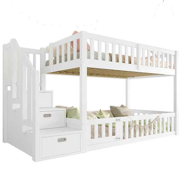 OKWISH PATROVÁ postel 90/200 cm bílá z borovice a MDF s úložným žebříkem