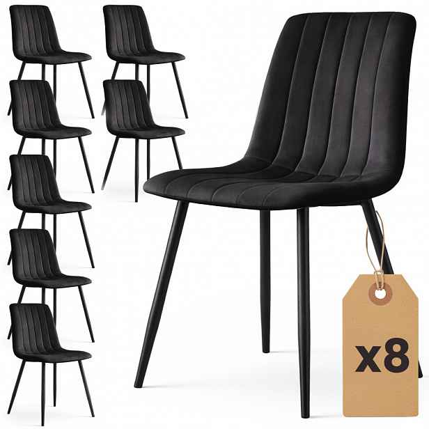 Set 8x prošívaná jídelní židle LINORIA - černá / černá