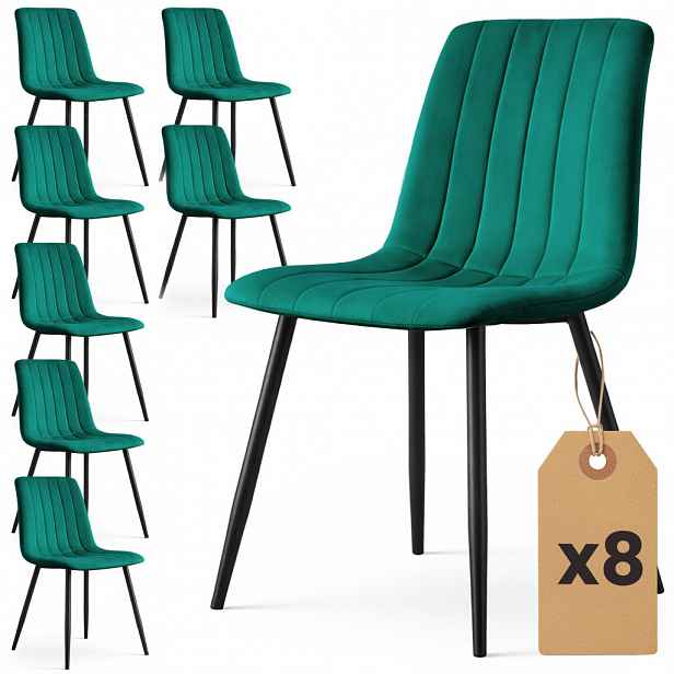 Set 8x prošívaná jídelní židle LINORIA - láhvově zelená / černá
