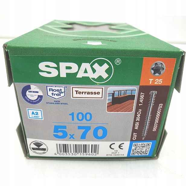Spax Terasové vruty nerezové 5x70 mm 100 Ks Stříbro-Inox