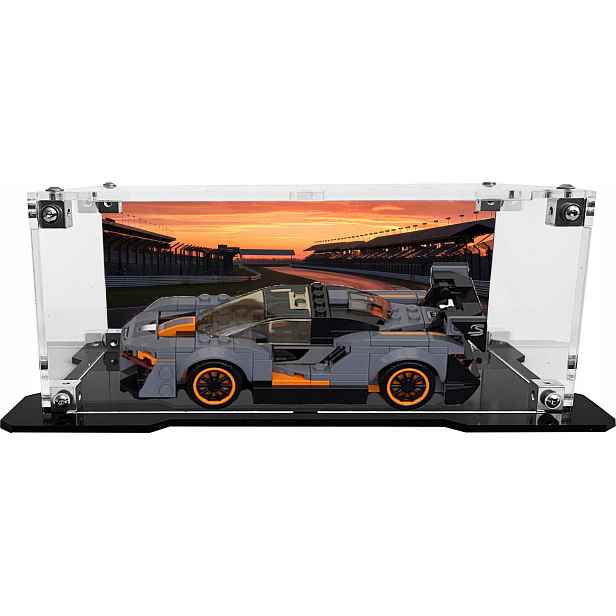 Vitrína s černým podstavcem a pozadím pro stavebnici Lego 75892 McLaren Senna