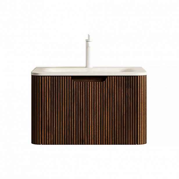Modfu KOUPELNOVÁ skříňka s umyvadlem ze sintrovaného kamene 60x46x37 cm béžová/ořech s LED zásuvkou a soft-close