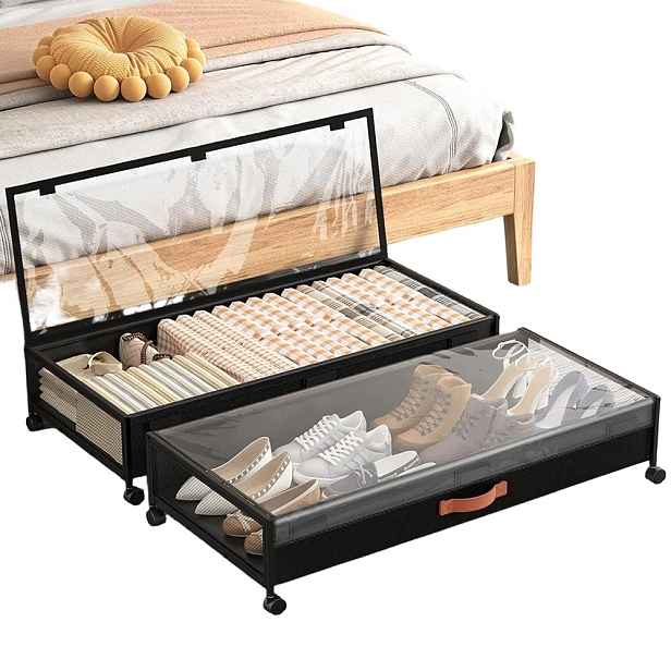 Organizér pod postel na kolečkách 54L s víkem, voděodolný, černý