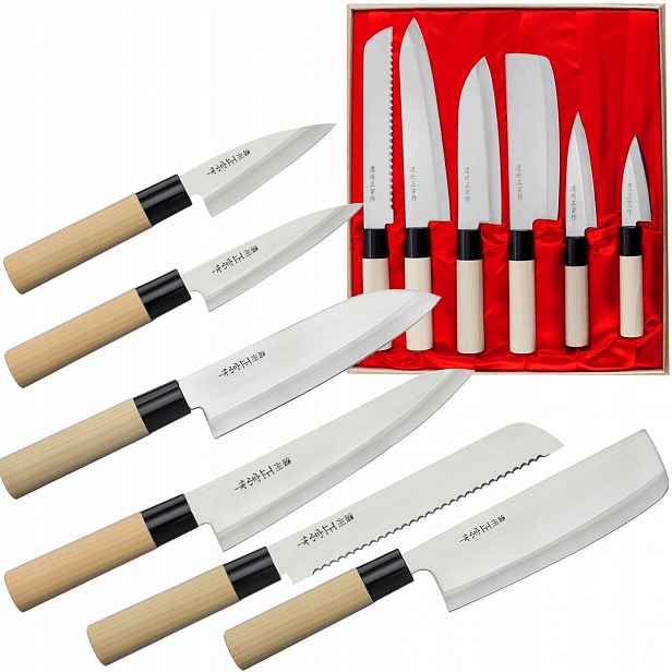Sada japonských nožů Satake Megumi 420J2 se 6 Dárek Pouzdro HG8582W