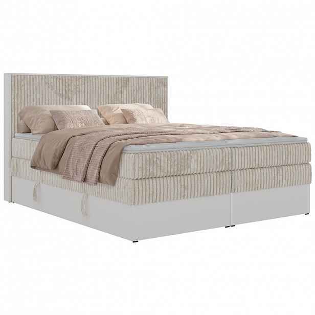 MKS POSTEL BOXSPRING TRAVIT KING 200/200 - Béžová Manšestr - Topper Visco - H3