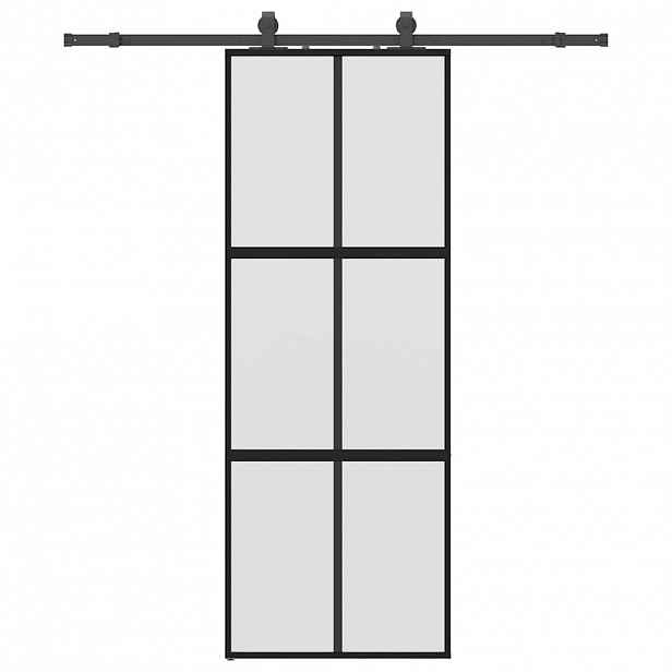vidaXL Posuvné dveře se sadou kování černé 76x205 cm Tvrzené sklo