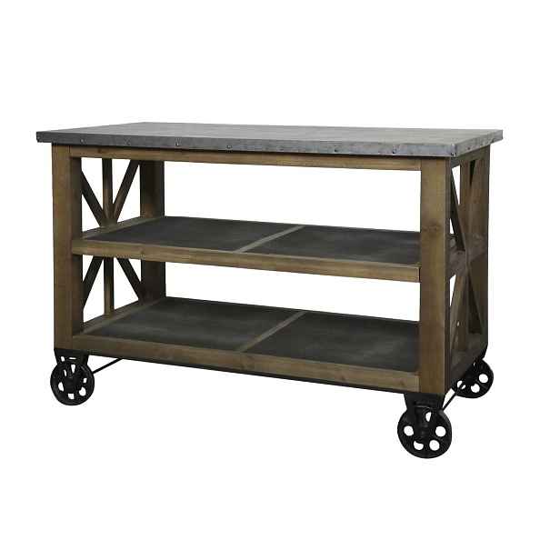 Hnědý antik dřevěný vozík ostrůvek se zinkovou deskou Anoa - 120*60*90 cm Chic Antique