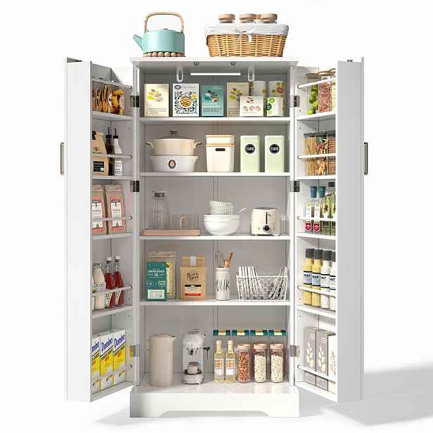 Modenvie BUFFET skříňka z MDF, 60/35/128 cm bílá, s LED senzorem