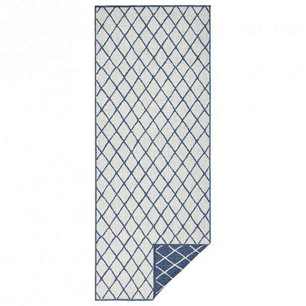 Modro-krémový venkovní koberec Bougari Malaga, 80 x 350 cm