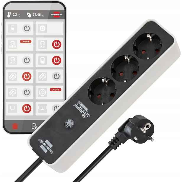 Prodlužovací Kabel 3-ZÁSUVKOVÝ Ovládaný Aplikací Wifi Černý Bílý 230V 1,5M