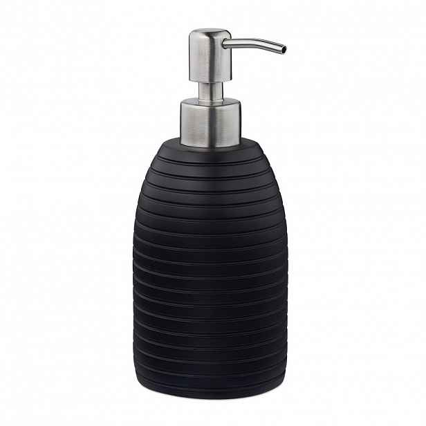 Relaxdays DÁVKOVAČ na mýdlo Černý polyresin vroubkovaný nerezová pumpička 300 ml