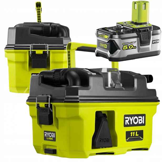 Sada Vysavač Na Suché I Mokré Vysávání 11L+AKU. 5,0AH Ryobi RV1811-0