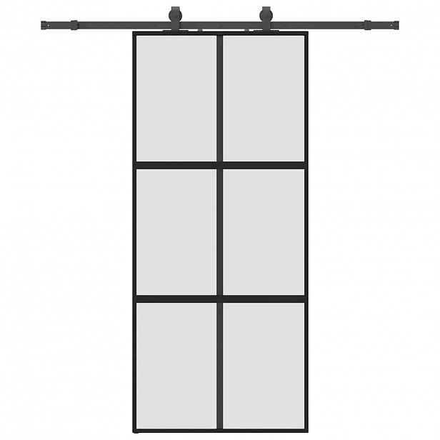 vidaXL Posuvné dveře se sadou kování černé 90x205 cm Tvrzené sklo