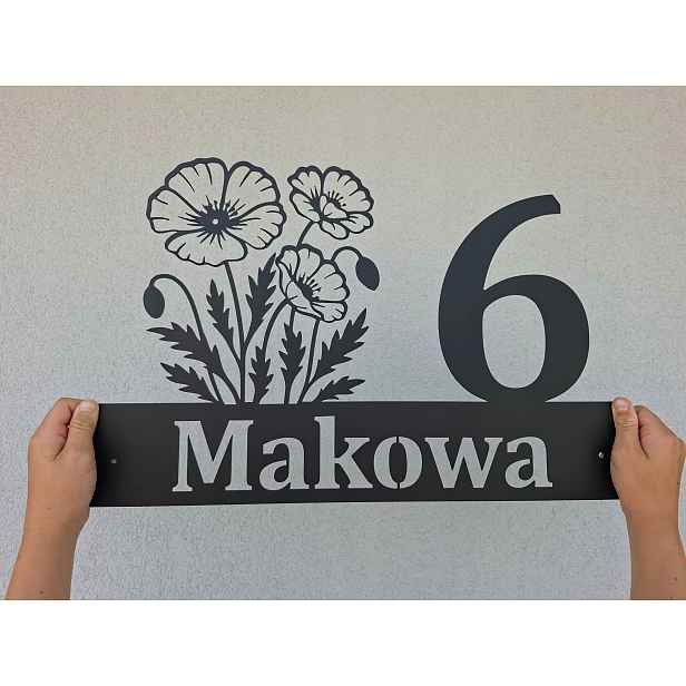 Adresní štítek kovový Mak Makowa Adresa dům číslo 50 cm