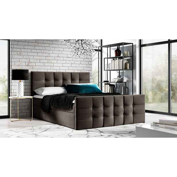 Čalouněná boxspringová postel IVANA 1 LUX - 140x200, hnědá + topper ZDARMA