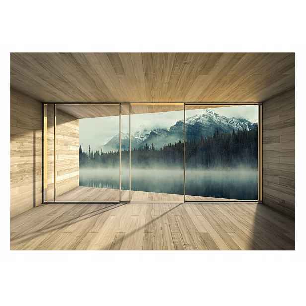 Fototapeta Okno 3D Les V Mlze Hory Do Ložnice Obývacího Pokoje Tapeta 368x254