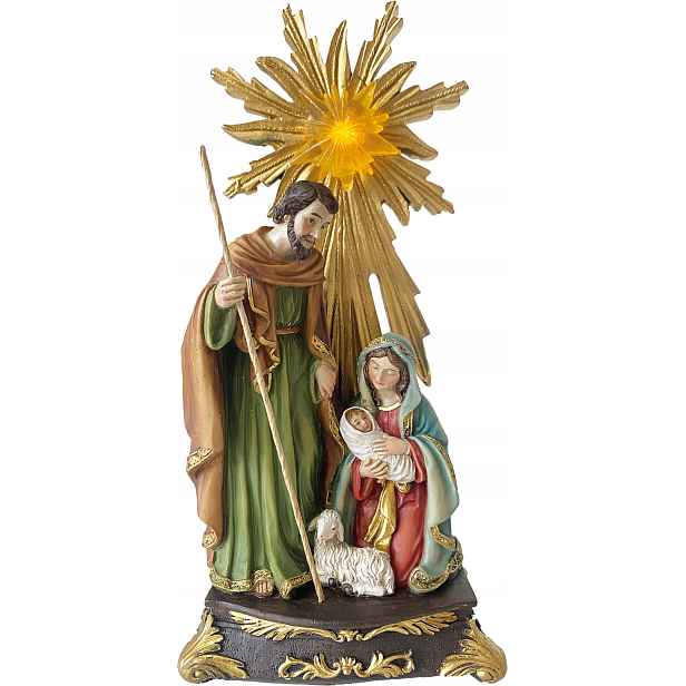 Krásná figurka Svatá rodina s Osvětlenou Hvězdou Na Baterie – 25 cm vysoká