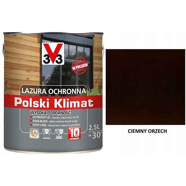 Lazura V33 Polský Klima 10 let 2,5 L odolná Tmavý ořech satén