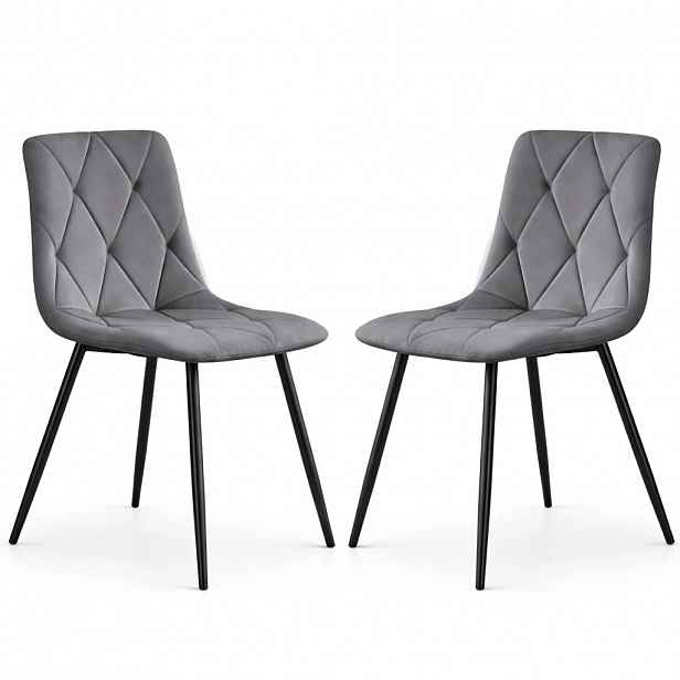 Set 2x prošívaná jídelní židle MILORIA - tmavý grafit / černá