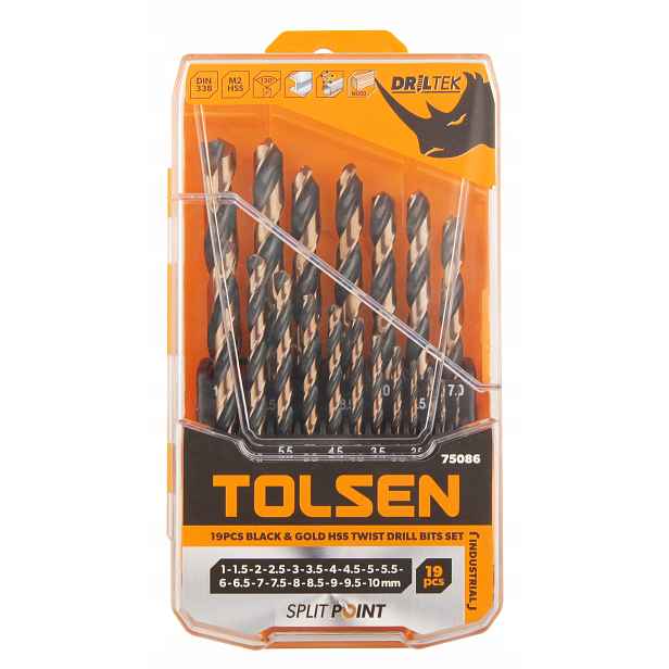 Tolsen Sada vrtáků do kovu 19 ks HSS-M2 Black & Gold 1-10 mm