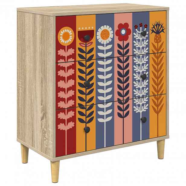 vidaXL Příborník ESSEN Tisk slunečnice 66 x 36,5 x 75 cm Sonoma