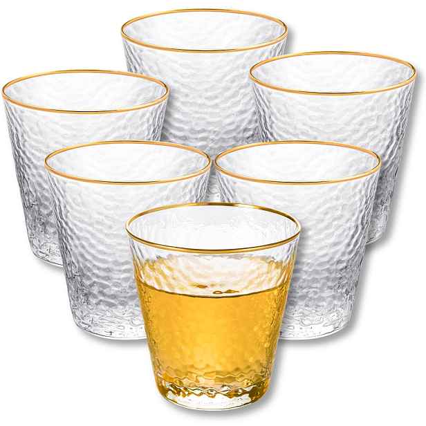Sklenice Wilmax z foukaného skla 300 ml na nápoje, vodu, džus, zlatý forma