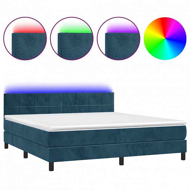 vidaXL Box spring postel s matrací a LED tmavě modrá 180x200 cm samet