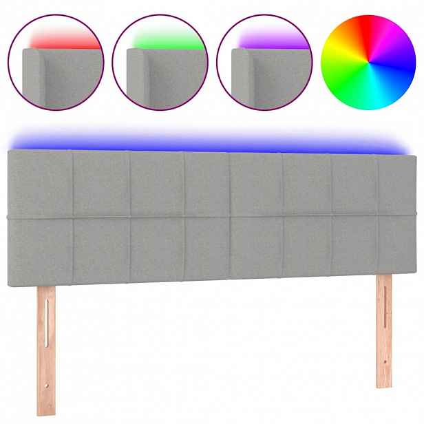 vidaXL Čelo postele s LED světle šedé 144 x 5 x 78/88 cm textil